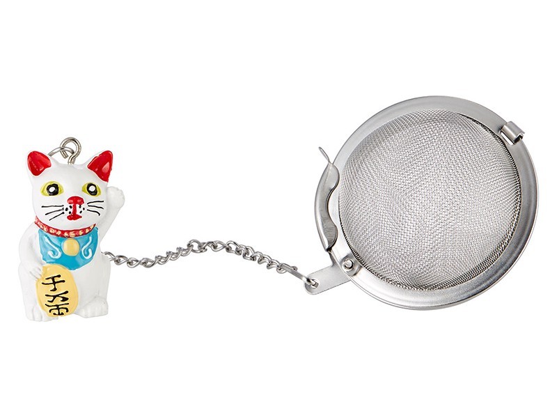 INFUSOR BOLA GATO BLANCO TALLA M DE ACERO INOXIDABLE
